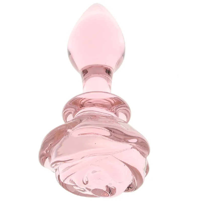 Booty Sparks Pink Rose Glass Anal Plug in Small