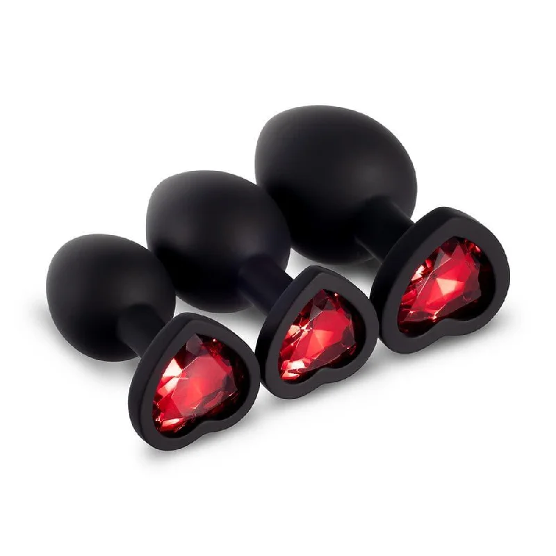 Red Gem Black Silicone Butt Plug Set