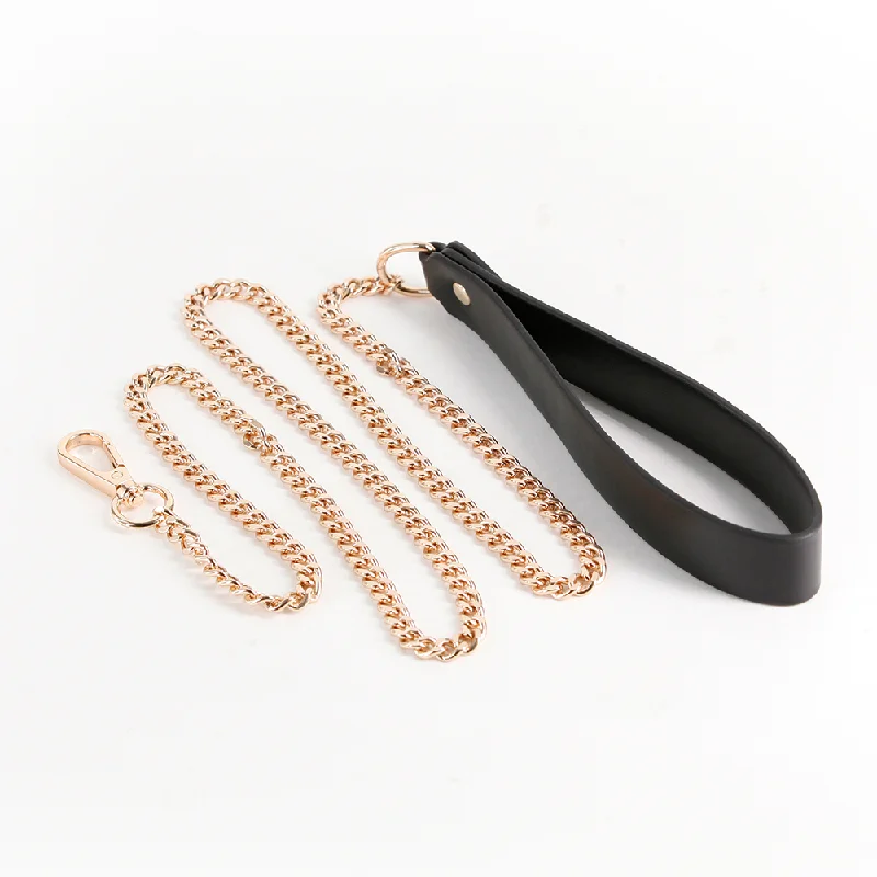 Fetish & Fashion Nyx Black & Gold Faux Leather Chain Leash