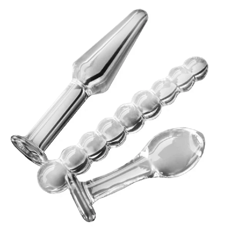 Transparent Anal Glass Bead Dildos (3 Piece)