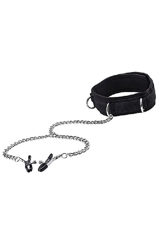 Ouch by Shots Toys - Velcro Collar & Nipple Clamps - Black