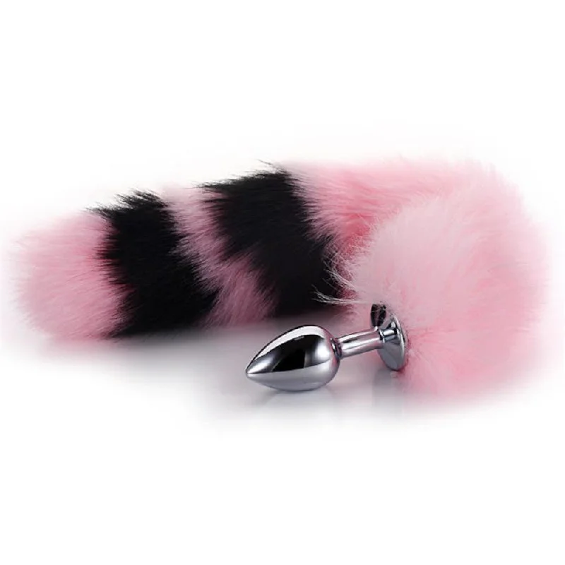 Pink with Black Anal Fox Metal Tail, 14"