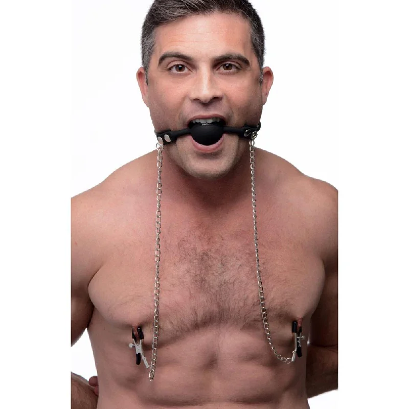 Silicone Ball Gag with Nipple Clamps