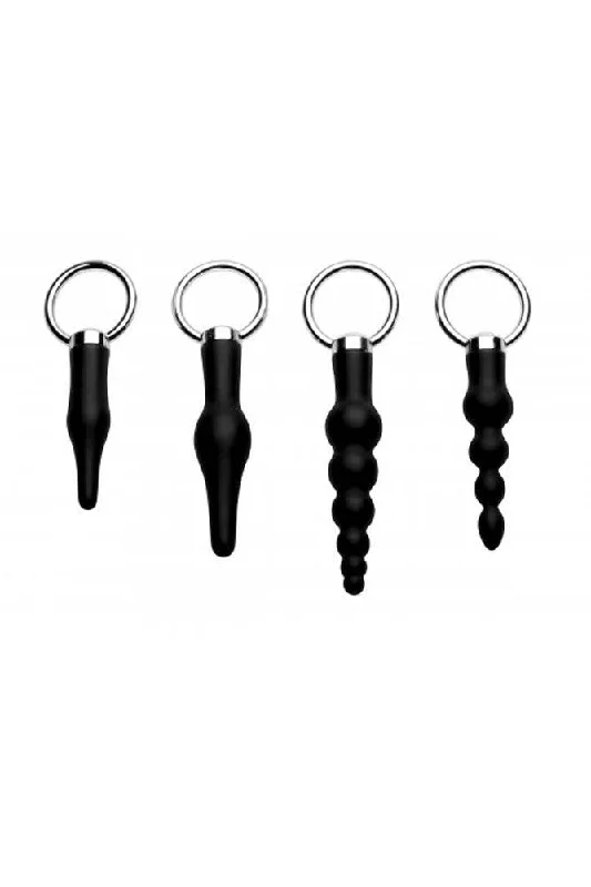 XR Brands - Master Series - 4 Piece Silicone Anal Ringed Rimmer Set - Black/Silver