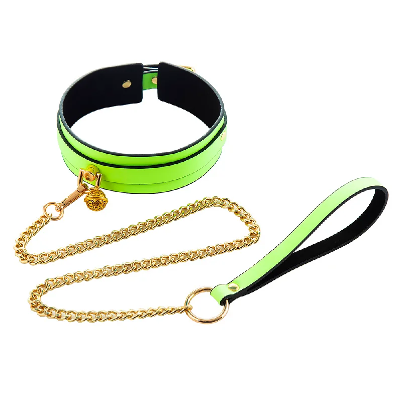 Yiwu Glow In The Dark Bell Collar & Gold Chain Leash