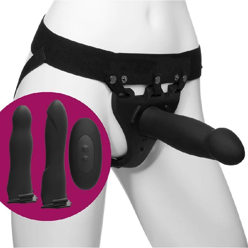 Be Naughty Vibrating Hollow Silicone Strap On Penis Extension Set Black