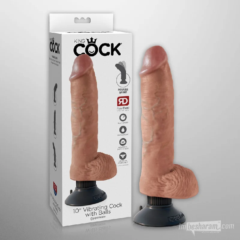 King Cock 10" Vibrating Dildo with Balls