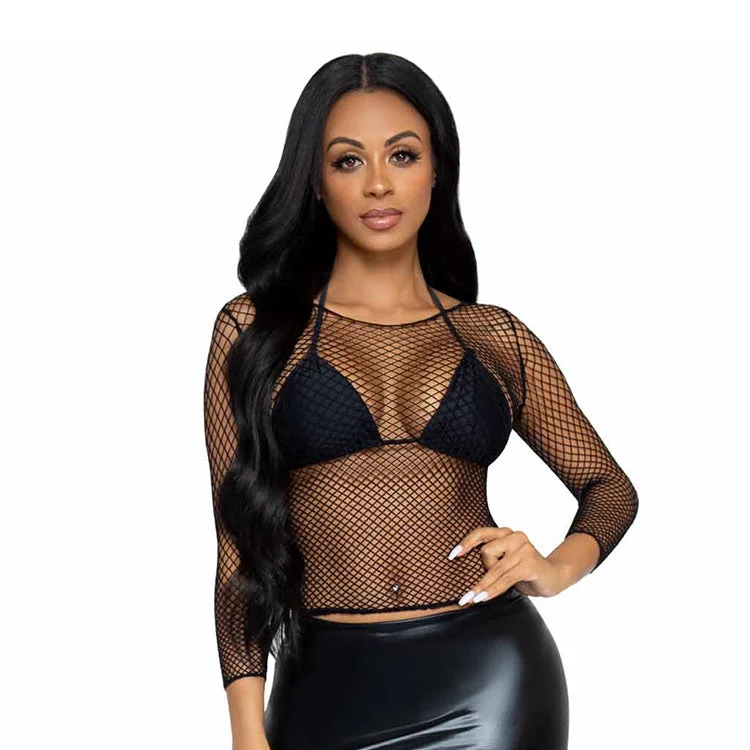 Long Sleeve Fishnet Crop Top