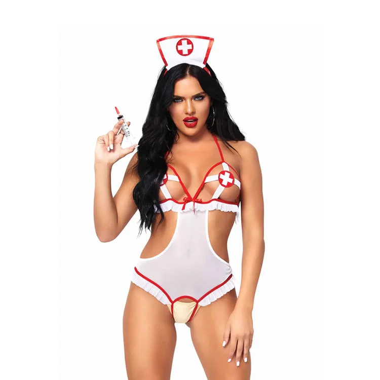 Naughty Nurse Crotchless Teddy Set